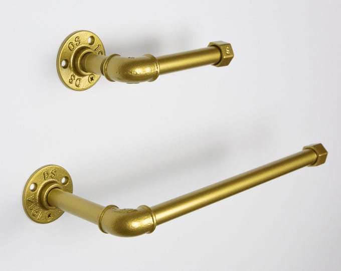 Towel Holder, Toilet Roll Holder, Towel Rack, Bathroom Hardware, Industrial Bathroom, Color Pictured Gold/Brass
