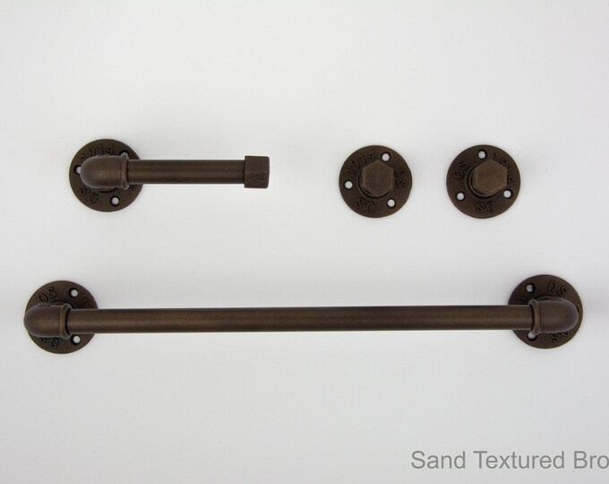 Farmhouse Bathroom Accessories 4pcs Set, Pipe Towel Rack, Rustic Towel Hooks, Farmhouse Decor, Pipe Bathroom Set