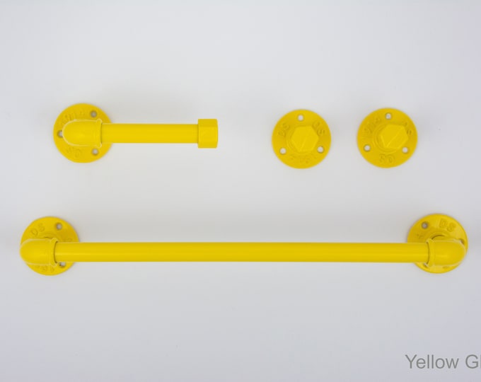 Industrial Bathroom Accessories 4pcs Set, Toilet Paper Holder, Pipe Towel Holder, Pipe Hooks, Bathroom Set
