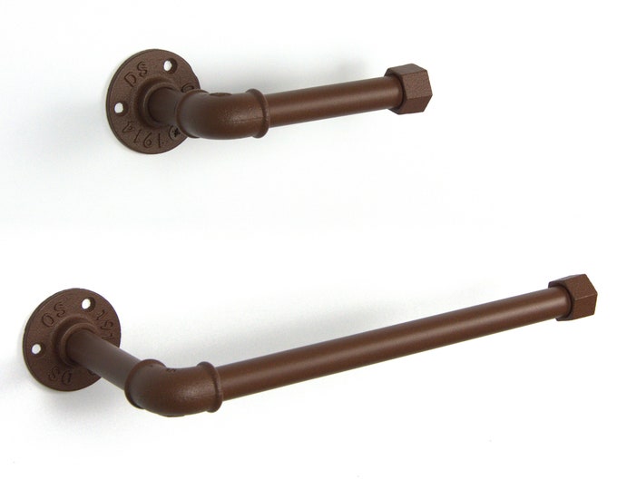 Toilet Tissue Holder, Paper Towel Holder, Towel Rack, Steampunk Bathroom, Bathroom Decor, Color Pictured Rust Effect