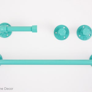 Set di 4 accessori da bagno in stile rustico, portasciugamani a tubo, ganci per asciugamani rustici, arredamento rustico, set da bagno azzurro