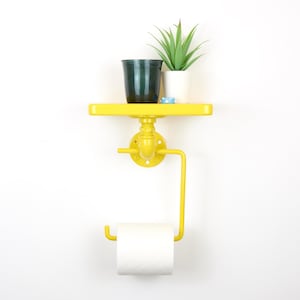 Toilet Paper Holder with Shelf - Colorful Bathroom Storage, Modern Toilet Roll Holder, Bold Home Decor, Color Pictured - Yellow Gloss