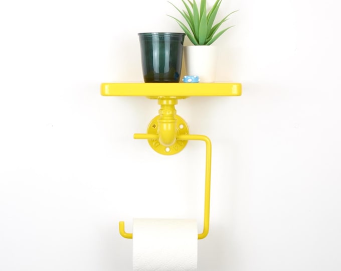 Toilet Paper Holder with Shelf - Colorful Bathroom Storage, Modern Toilet Roll Holder, Bold Home Decor, Color Pictured - Yellow Gloss