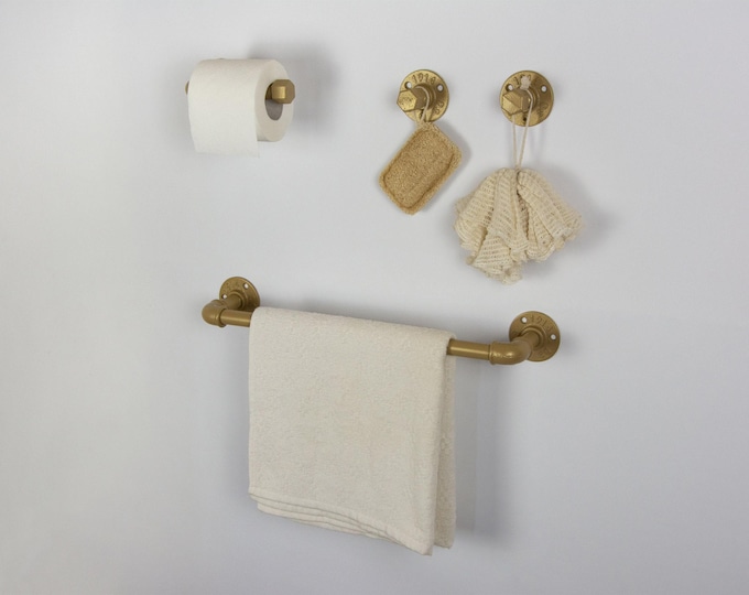 Steampunk Bathroom Accessories 4pcs Set, Includes Towel Rack, Two Towel Hooks, Toilet Paper Holder. Pipe Bathroom Set, FREE SHIPPING