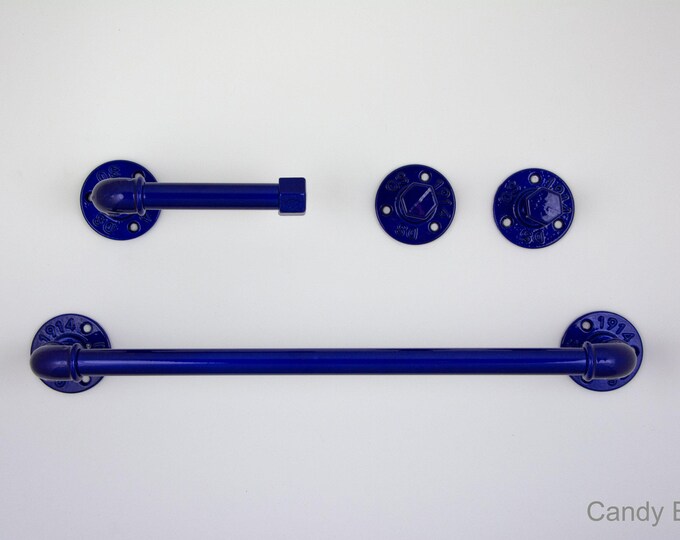 Pipe Bathroom Set 4pcs , Pipe Towel Rack, Toilet Roll Holder, Towel Hook, Wall Hook, Industrial Bathroom, Home Organization