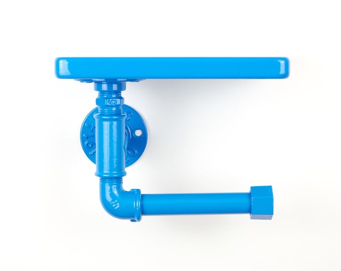 Ready to Ship Toilet Roll Holder with Shelf in Blue Gloss – Stylish Bathroom Organizer for Toiletries & Toilet Paper, Gift for Homeowners
