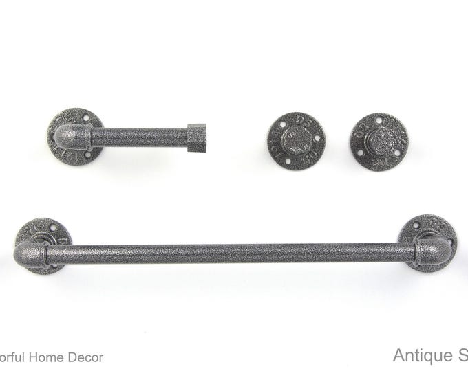 Pipe Bathroom Set 4pcs, Pipe Towel Rack, Toilet Roll Holder, Towel Hook, Wall Hook, Industrial Bathroom, Home Organization