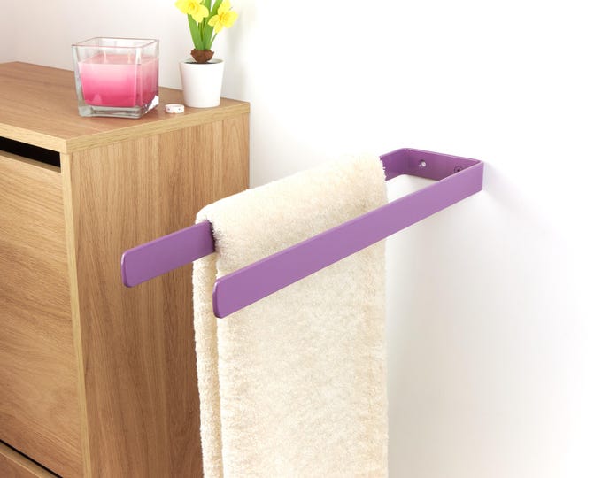 Double Towel Hanger - Vibrant Metal Towel Rack For Bathrooms, Functional Dual Towel Rack, Sleek Minimalist Design, Color Pictured - Violet