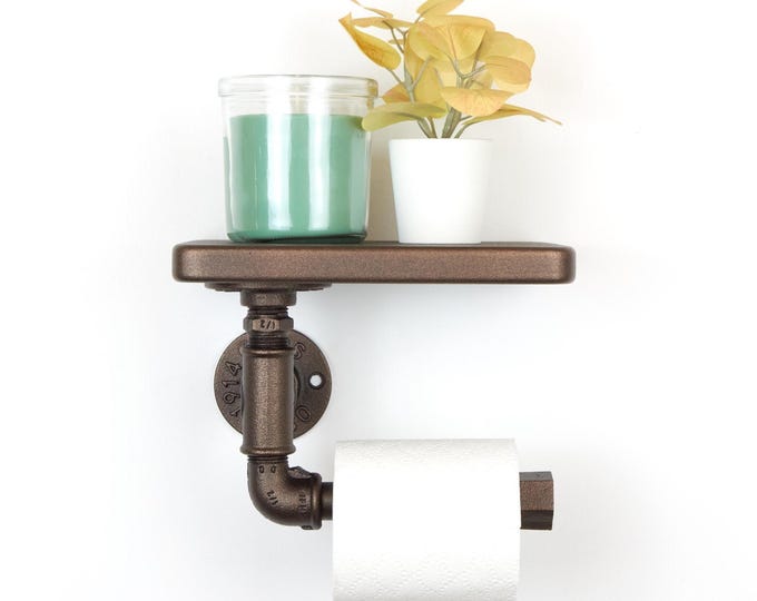 Rustic Toilet Paper Roll Holder with Shelf, Durable Bathroom Organizer, Perfect Housewarming Gift, Color Pictured - Sand Textured Bronze