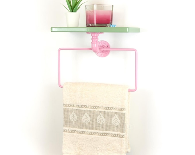 Pastel Towel Hanger with Shelf – Soft Colored Bathroom Organizer for Towels and Essentials, Perfect Gift for Home Decor, Choose Your Colors
