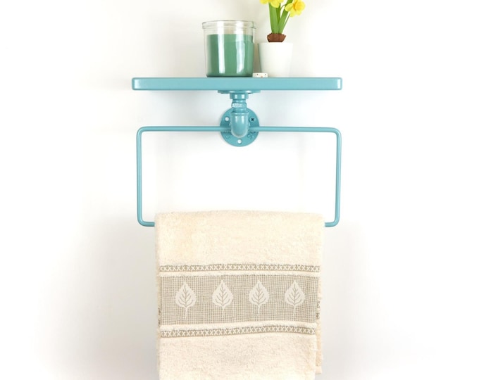 Pastel Towel Hanger with Shelf - Bathroom Storage for Towels and Essentials, Stylish Home Decor, Color Pictured - Pearl Pastel Blue