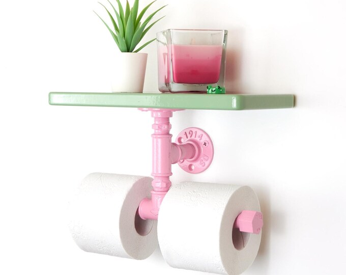 Pastel Double Toilet Paper Holder with Shelf – Colorful and Practical Bathroom Organizer, Perfect Bathroom Gift, Choose Your Color
