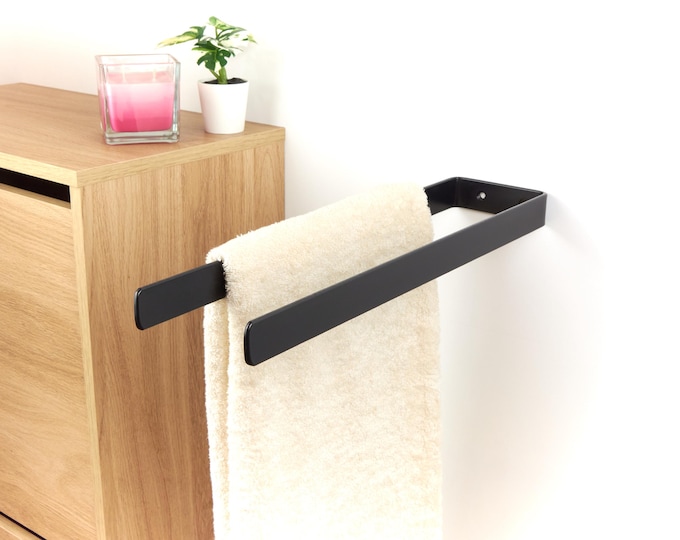 Dual Towel Holder - Wall Mounted Bathroom Towel Rack, Modern Metal Towel Hanger, Color Pictured - Black Matte