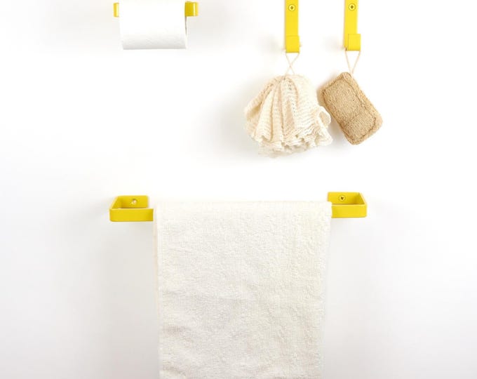 Bathroom Accessories Set – Includes Toilet Paper Holder, Towel Rack, Hooks for Bathroom Decor & Function, Color Pictured - Yellow Gloss