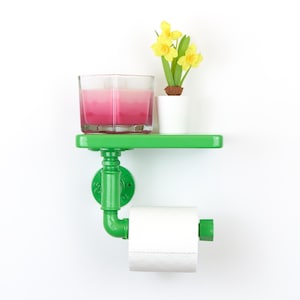 Colorful Toilet Paper Roll Holder With Shelf, Stylish Bathroom Organizer, Perfect Home Decor Gift, Color Pictured - Green Gloss