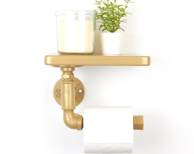 Stylish Toilet Paper Roll Holder With Shelf, Functional and Decorative Bathroom Storage, Color Pictured - Champagne Gold