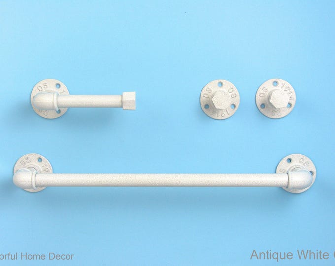 Industrial Bathroom Accessories 4pcs Set, Toilet Paper Holder, Pipe Towel Holder, Pipe Hooks, Bathroom Set
