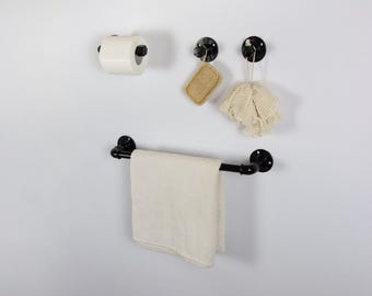 Steampunk Bathroom Accessories 4pcs Set, Includes Towel Rack, Two Towel Hooks, Toilet Paper Holder. Pipe Bathroom Set, FREE SHIPPING