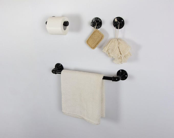 Steampunk Bathroom Accessories 4pcs Set, Includes Towel Rack, Two Towel Hooks, Toilet Paper Holder. Pipe Bathroom Set, FREE SHIPPING
