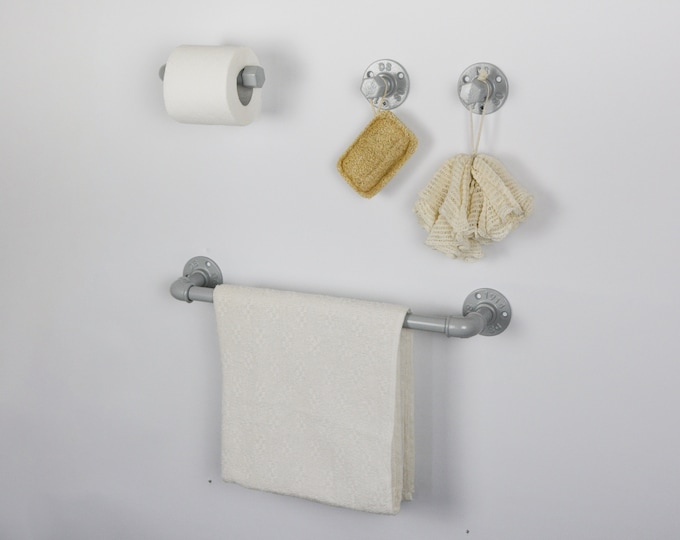 Industrial Bathroom Accessories 4pcs Set, Toilet Paper Holder, Pipe Towel Holder, Pipe Hooks, Bathroom Set, FREE SHIPPING
