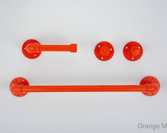 Juego de 4 accesorios de baño rústicos, toallero de tubo, ganchos rústicos para toallas, decoración rústica, juego de baño de tubo
