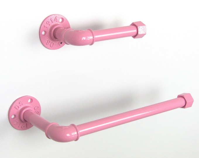 Toilet Paper Holder, Paper Towel Holder, Towel Rack, Industrial Bathroom, Space Saver, Color Pictured Pastel Pink