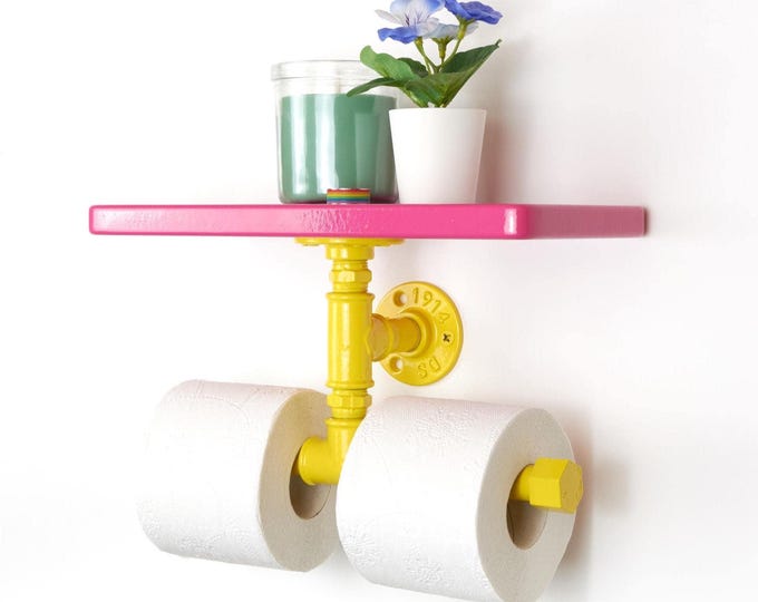 Double Toilet Paper Holder with Shelf – Vibrant Bathroom Storage Solution for Convenient Use, Great Gift for Renovations, Choose Your Color