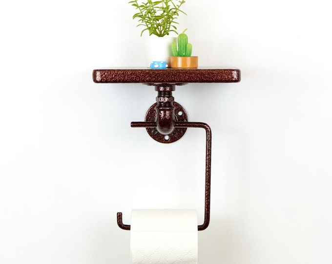 Toilet Paper Roll Holder with Shelf, Rustic Bathroom Accessory, Home Decor Gift, Color Pictured - Antique Copper