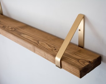 24,5cm Deep Shelf Brown Rustic Chunky Solid Wooden Shelf with Triangle Brackets - Solid Rustic Shelving - Heavy Duty Shelf