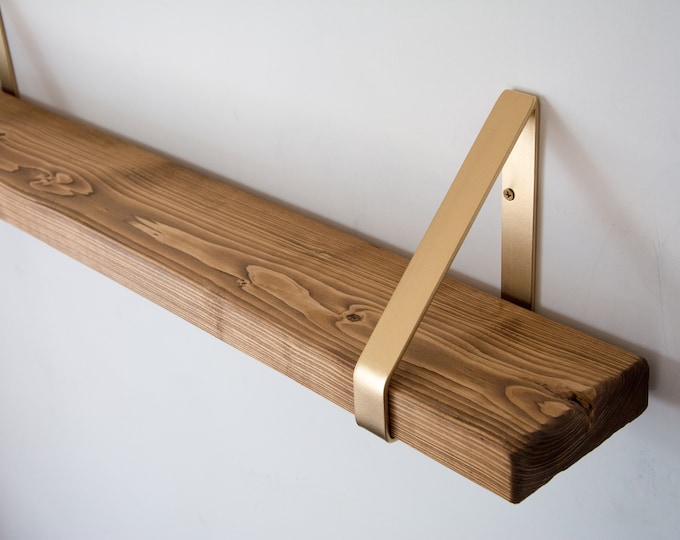 24,5cm Deep Shelf Brown Rustic Chunky Solid Wooden Shelf with Triangle Brackets - Solid Rustic Shelving - Heavy Duty Shelf