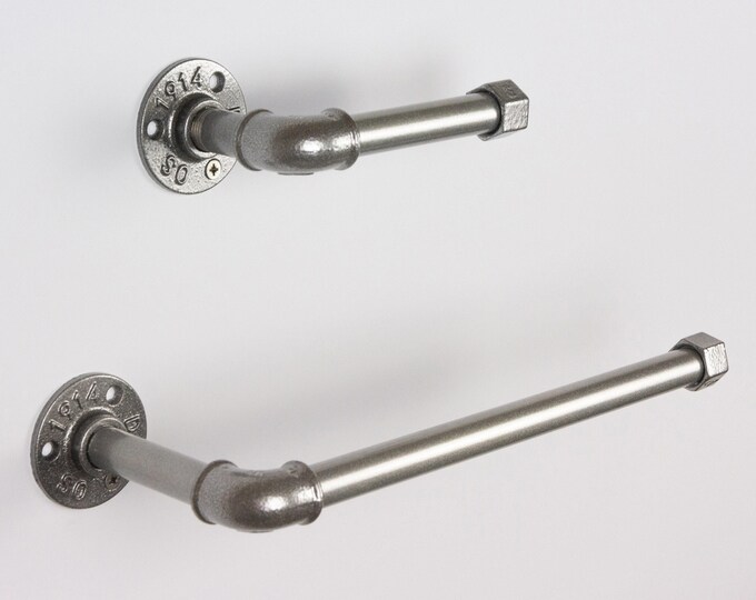 Toilet Paper Holder, Paper Towel Holder, Towel Rack, Industrial Bathroom, Rustic Home Decor, Color Pictured Silver Metallic