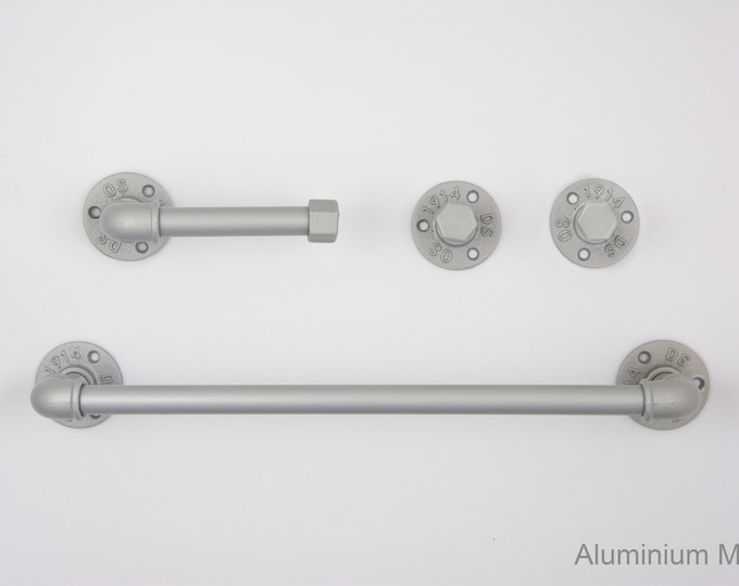 Industrial Bathroom Accessories 4pcs Set, Toilet Paper Holder, Pipe Towel Holder, Pipe Hooks, Bathroom Set