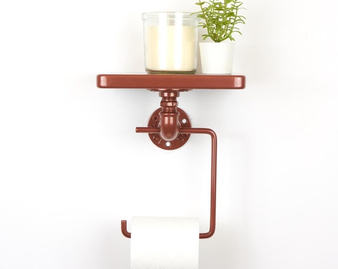 Toilet Paper Roll Holder with Shelf - Space Saving Wall Mount for Bathroom Essentials, Ideal Gift for Homeowners, Color Pictured - Copper