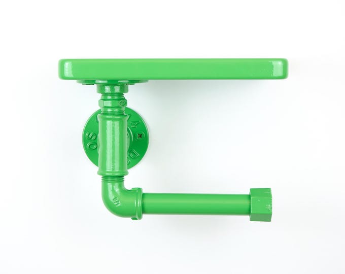Ready to Ship Green Gloss Colorful Toilet Paper Roll Holder with Shelf, Modern Paper Storage, Vibrant Home Organization