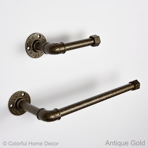 Toilet Paper Holder, Paper Towel Holder, Towel Rack, Industrial Bathroom, Space Saver, Color Pictured Antique Gold