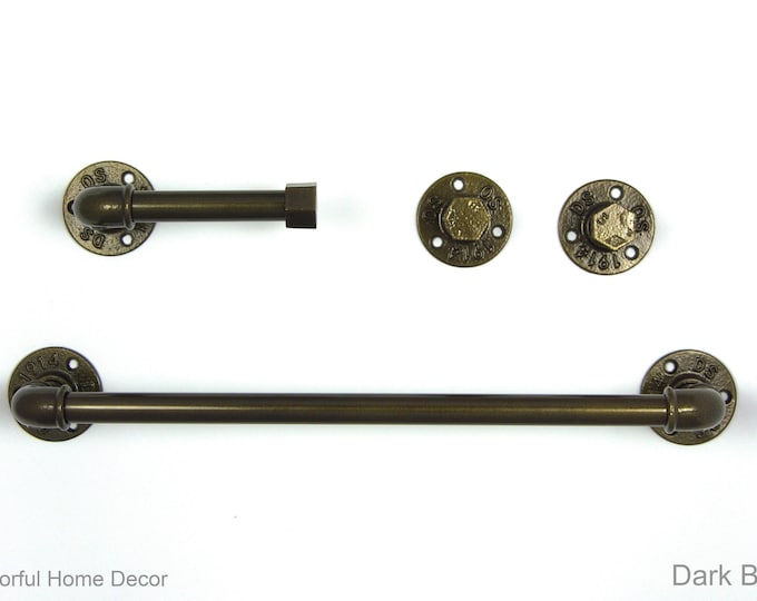 Industrial Bathroom Accessories 4pcs Set, Toilet Paper Holder, Pipe Towel Holder, Pipe Hooks, Bathroom Set