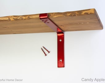 Steel Brackets  Candy Apple Red Powder Coated -  Heavy Duty Brackets - Shelf Brackets -  Open Shelving -  Screws Included - Metal Brackets