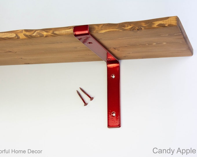 Steel Brackets  Candy Apple Red Powder Coated -  Heavy Duty Brackets - Shelf Brackets -  Open Shelving -  Screws Included - Metal Brackets