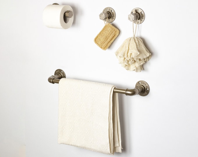 Pipe Bathroom Set 4pcs, Pipe Towel Rack, Toilet Roll Holder, Towel Hook, Wall Hook, Industrial Bathroom, Home Organization