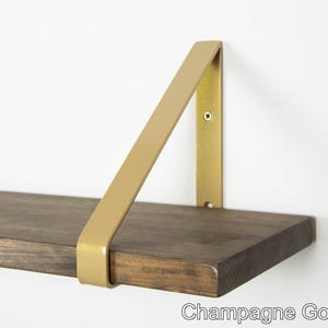 Wall Mounted Shelf Brackets - Color Pictured Champagne Gold Gloss - Stylish Heavy Duty Supports for Living Room or Bedroom