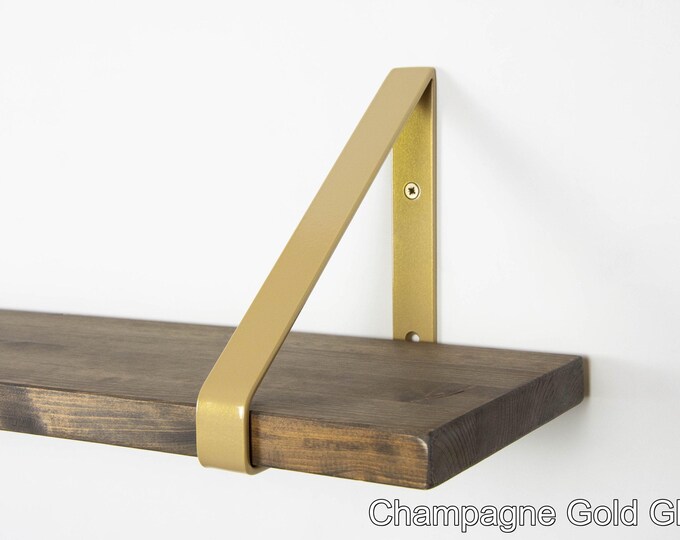 Wall Mounted Shelf Brackets - Color Pictured Champagne Gold Gloss - Stylish Heavy Duty Supports for Living Room or Bedroom