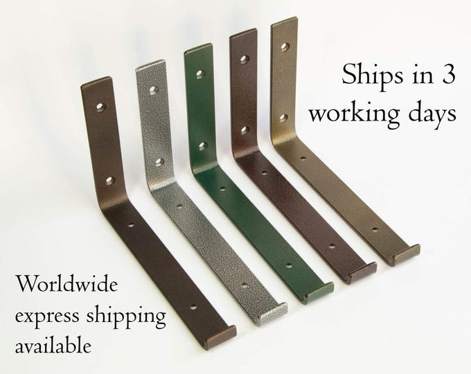 Steel Bracket Antique Textured  Powder Coated - Newest J Design - Heavy Duty Brackets - Shelf Brackets -  Open Shelving - Srews Included