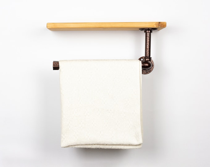Industrial Towel Holder With Shelf, Wall Mounted Towel Holder, Towel Holder and Shelf for Kitchen Bathroom Accessories