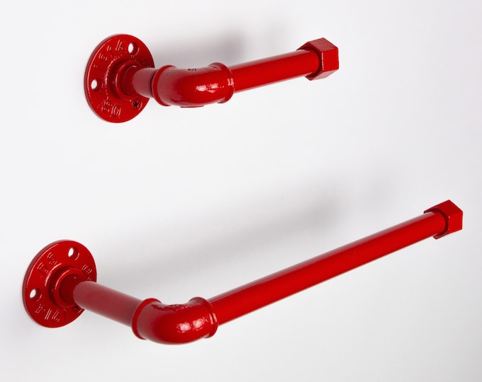 Toilet Paper Holder, Paper Towel Holder, Towel Rack, Industrial Bathroom, Rustic Home Decor, Color Pictured Red Gloss