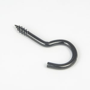 May include: A black metal screw-in hook with a rounded hook shape.
