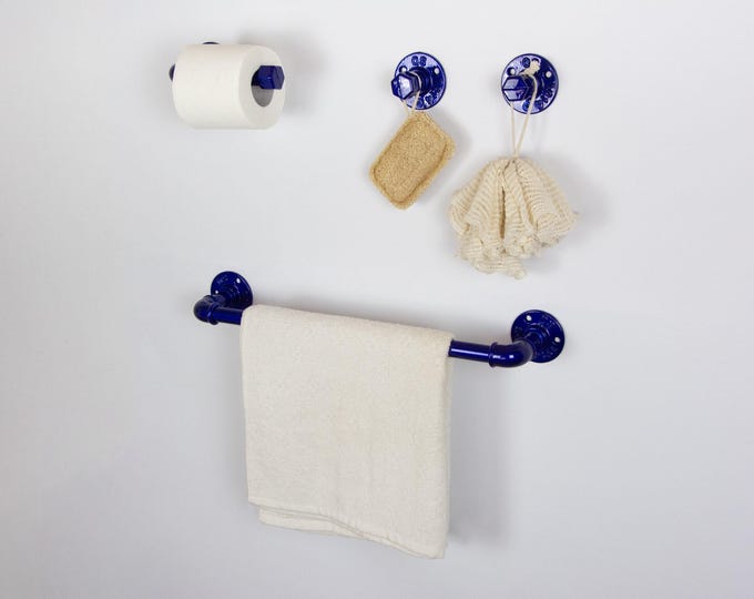Pipe Bathroom Set 4pcs , Pipe Towel Rack, Toilet Roll Holder, Towel Hook, Wall Hook, Industrial Bathroom, Home Organization, FREE SHIPPING