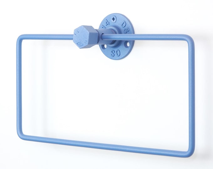 Towel Holder Ring, Sand Textured Blue Square Design, Perfect For Hanging Towels, Thoughtful Gift For Modern Homes