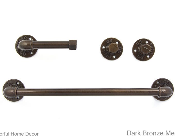 Pipe Bathroom Set 4pcs, Pipe Towel Rack, Toilet Roll Holder, Towel Hook, Wall Hook, Industrial Bathroom, Home Organization
