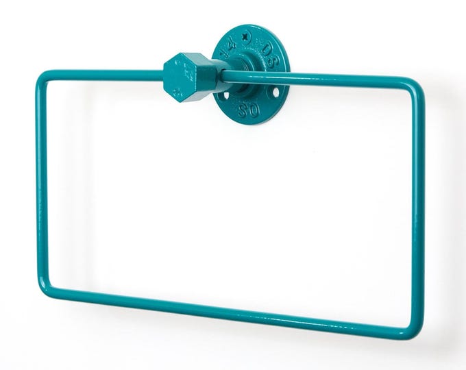 Bright Colorful Modern Towel Holder, Square Design for Bathroom Decor & Organization, Unique Gift Idea, Color Pictured - Turquoise