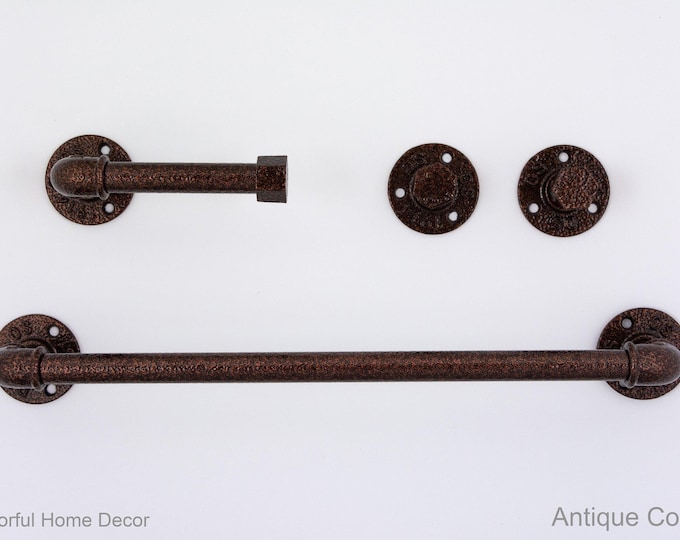 Pipe Bathroom Set 4pcs , Pipe Towel Rack, Toilet Roll Holder, Towel Hook, Wall Hook, Industrial Bathroom, Home Organization